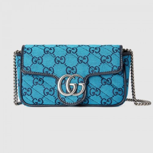 Borsa Gucci GG Marmont Multicolor super mini 476433 Azzurro