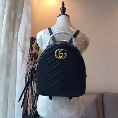 Zaino in pelle trapuntata Gucci GG Marmont 476671 nero