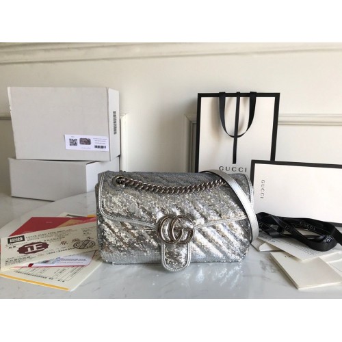 Borsa a tracolla piccola Gucci GG Marmont Sequin Mormont 443497 Argento