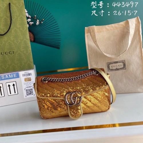 Borsa a tracolla piccola Gucci GG Marmont Sequin Mormont 443497 oro