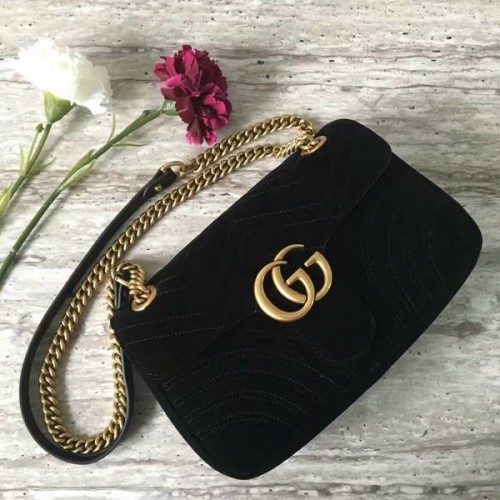 Borsa a tracolla media in pelle scamosciata Gucci GG Marmont 443497 nera
