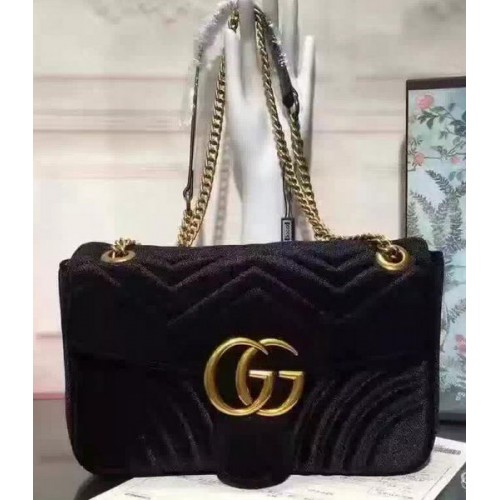 Borsa a tracolla in velluto Gucci GG Marmont 443497 nera