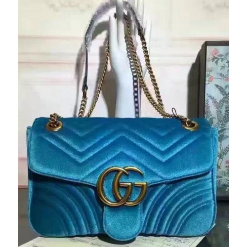 Borsa a tracolla in velluto Gucci GG Marmont 443497 blu