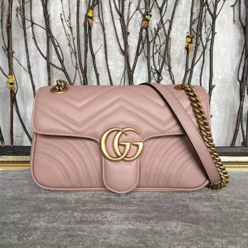 Borsa a tracolla Gucci GG Marmont Sheenskin 443497A rosa chiaro