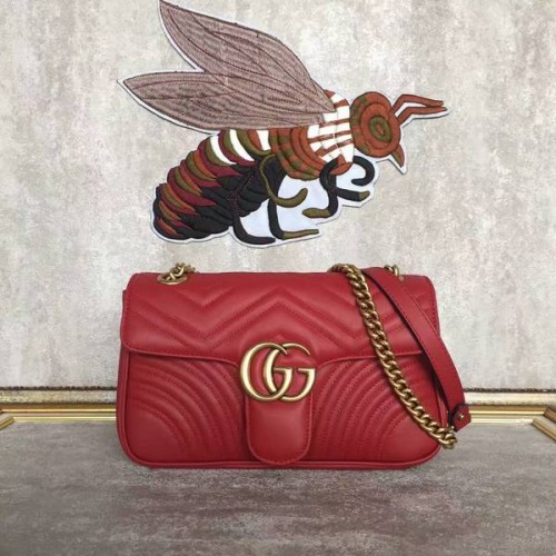 Borsa a tracolla in pelle di pecora Gucci GG Marmont 443497A rossa