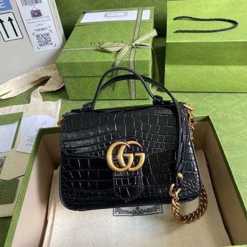 Borsa Gucci GG Marmont mini in coccodrillo con manico superiore 547260 nera
