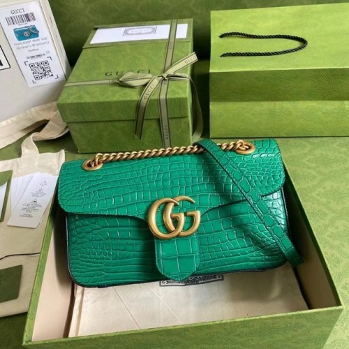 Borsa a tracolla piccola in coccodrillo Gucci GG Marmont 443497 verde
