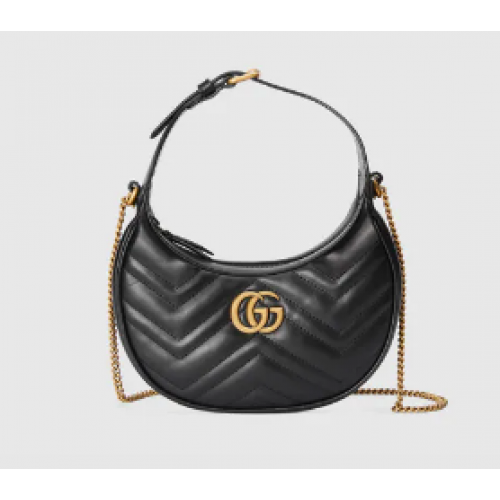 Mini borsa Gucci GG Marmont a forma di mezzaluna 699514 nera
