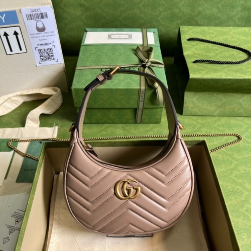 Borsa mini a forma di mezzaluna Gucci GG Marmont 699514 rosa scuro
