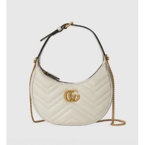 Borsa mini a forma di mezzaluna Gucci GG Marmont 699514 bianca