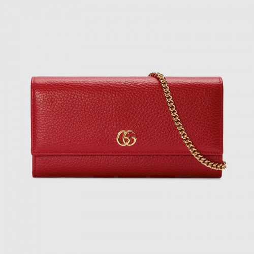 Portafoglio con catena in pelle Gucci GG Marmont 546585 Hibiscus rosso