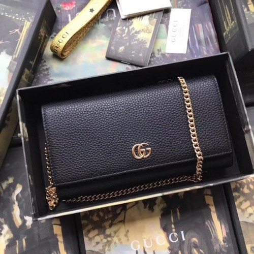 Portafoglio con catena in pelle Gucci GG Marmont 546585 nero