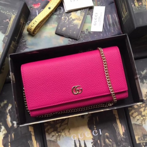 Portafoglio con catena in pelle Gucci GG Marmont 546585 rosa
