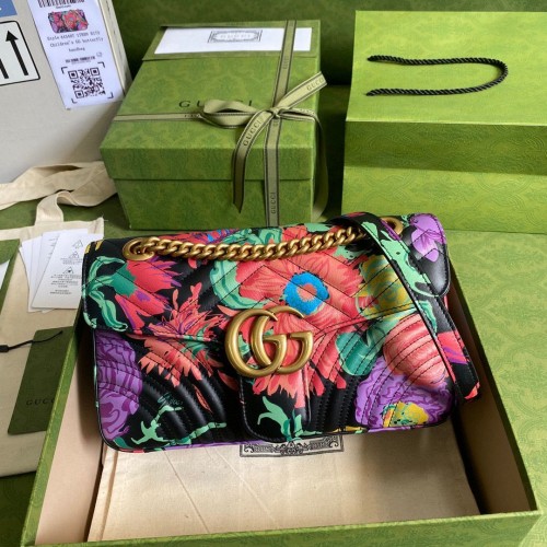 Borsa Gucci GG Marmont matelasse Mini 446744 Fiori neri