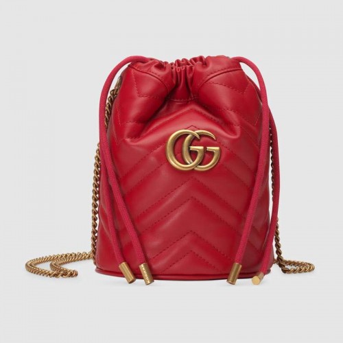 Mini borsa a secchiello Gucci GG Marmont 575163 Hibiscus rosso