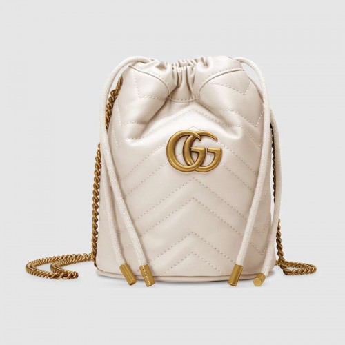 Mini borsa a secchiello Gucci GG Marmont 575163 Bianco