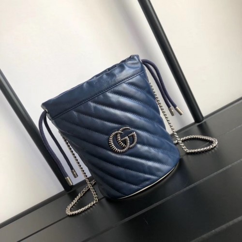 Mini borsa a secchiello Gucci GG Marmont A575163 Navy