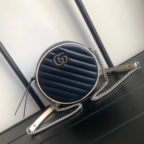 Mini borsa a tracolla tonda Gucci GG Marmont 550154 Navy