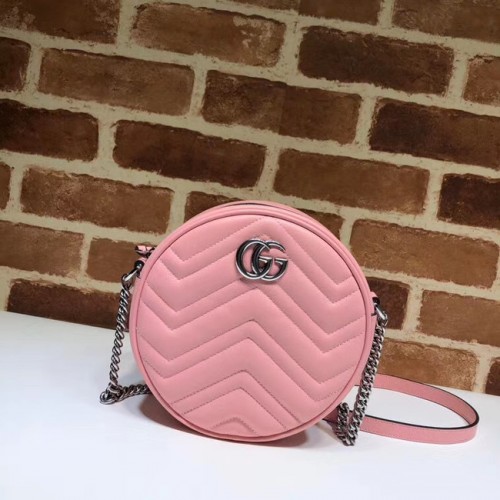 Borsa a tracolla tonda mini Gucci GG Marmont 550154 Rosa pastello