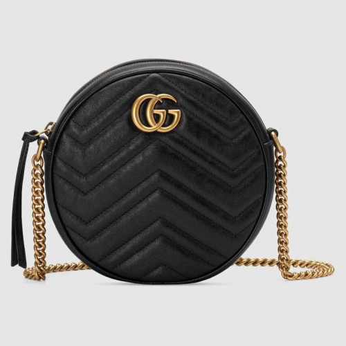 Borsa a tracolla tonda mini Gucci GG Marmont 550154 nera