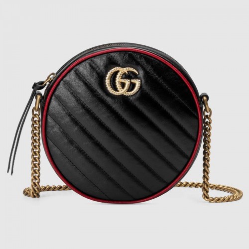 Borsa a tracolla tonda mini Gucci GG Marmont 550154 nera