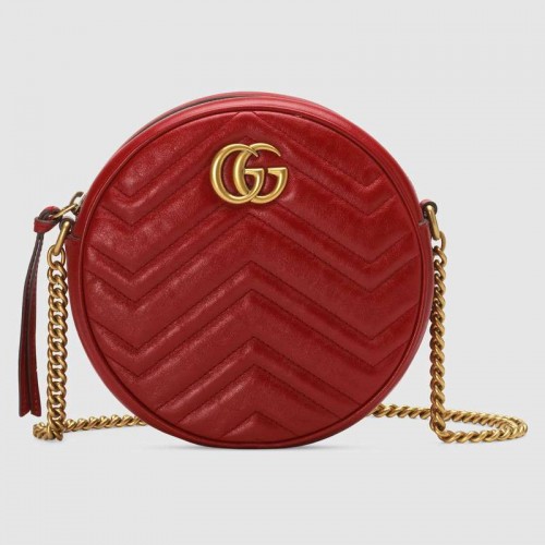 Borsa a tracolla tonda mini Gucci GG Marmont 550154 rossa