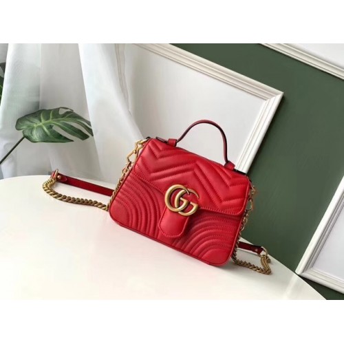 Borsa Gucci GG Marmont Original in pelle mini con manico superiore 547260 rossa