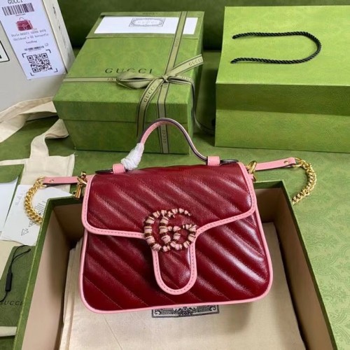 Borsa Gucci GG Marmont mini con manico superiore 583571 Rosso scuro