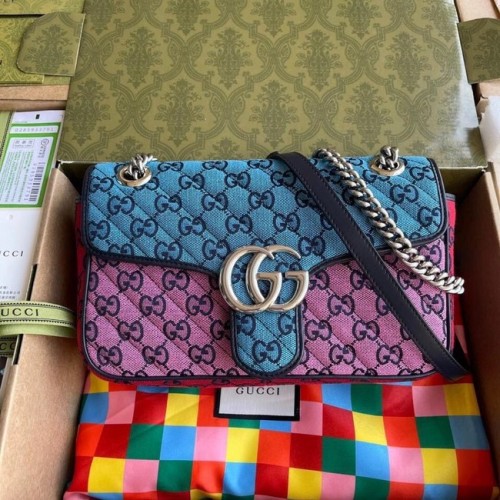 Borsa a tracolla piccola Gucci GG Marmont multicolor 443497 Rosa&blu&verde&rosso