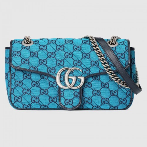 Borsa a tracolla piccola Gucci GG Marmont multicolor 443497 blu
