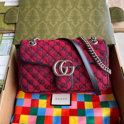 Borsa a tracolla piccola Gucci GG Marmont multicolor 443497 rossa