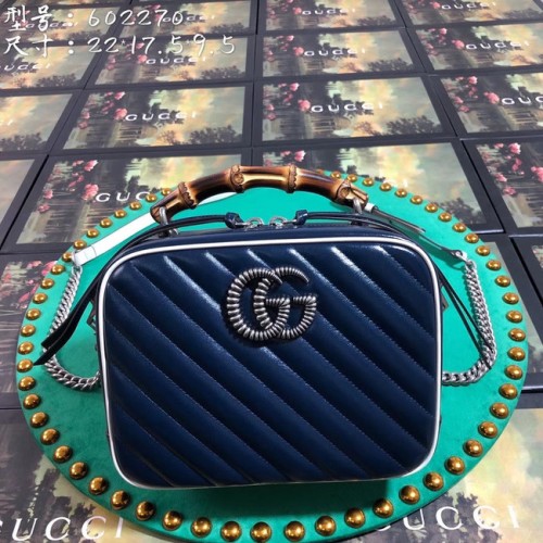 Borsa a tracolla piccola in bambù serie Gucci GG Marmont 602270 blu reale