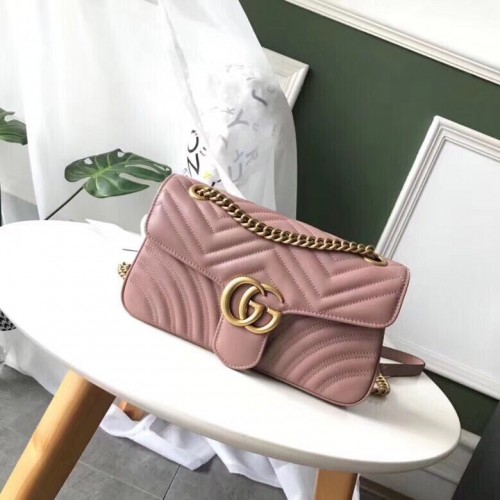 Borsa a tracolla matelasse piccola in pelle Gucci GG Marmont Original 443497 rosa