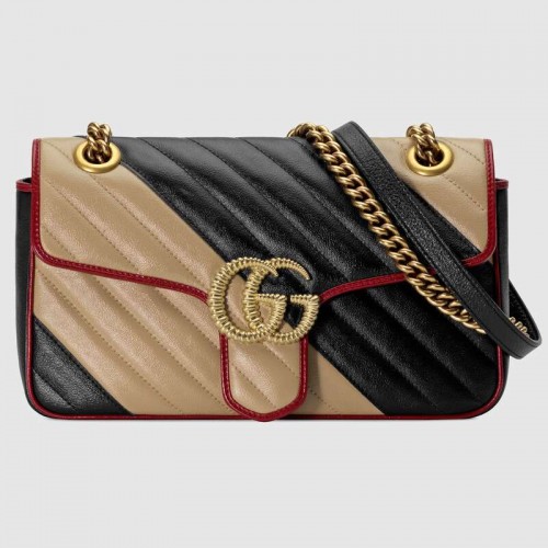 Borsa a tracolla piccola Gucci GG Marmont 443497 Beige e nera