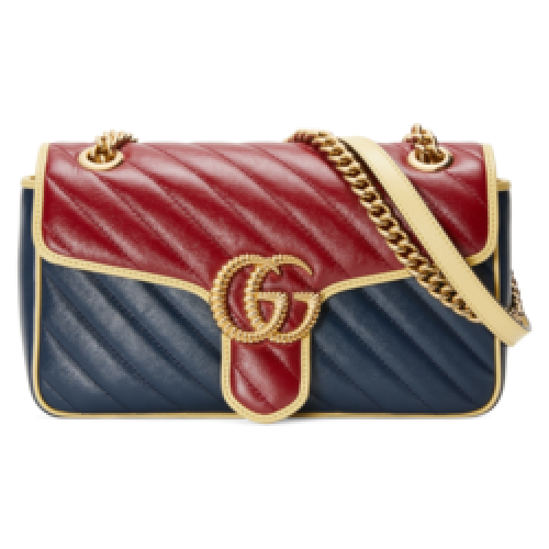 Borsa a tracolla piccola Gucci GG Marmont 443497 Blu e rossa