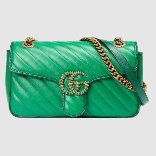 Borsa a tracolla piccola Gucci GG Marmont 443497 Verde smeraldo
