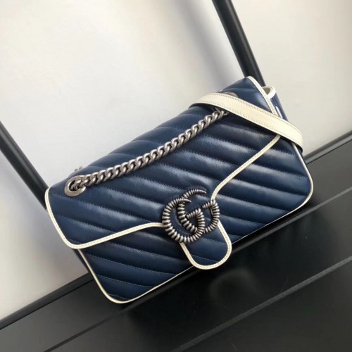 Borsa a tracolla piccola Gucci GG Marmont 443497 Navy