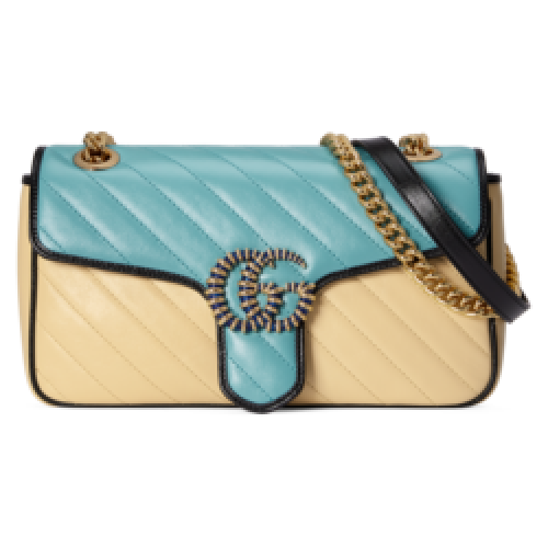 Borsa a tracolla piccola Gucci GG Marmont 443497 Blu pastello