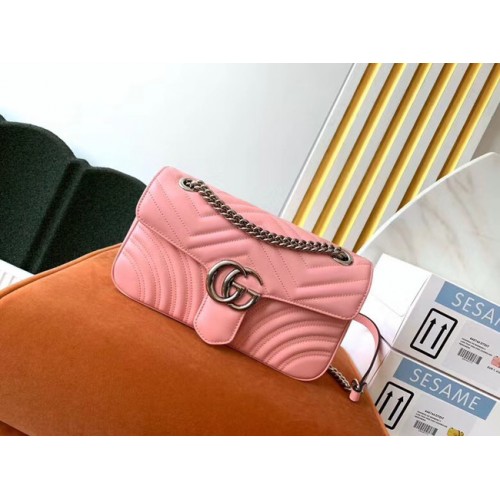 Borsa a tracolla piccola Gucci GG Marmont 443497 Rosa pastello
