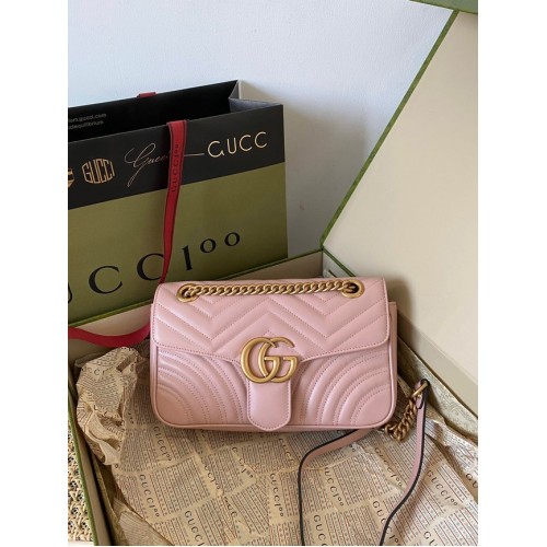 Borsa a tracolla piccola Gucci GG Marmont 443497 rosa chiaro