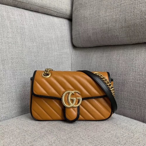 Borsa a tracolla piccola Gucci GG Marmont 446744 Cognac diagonale
