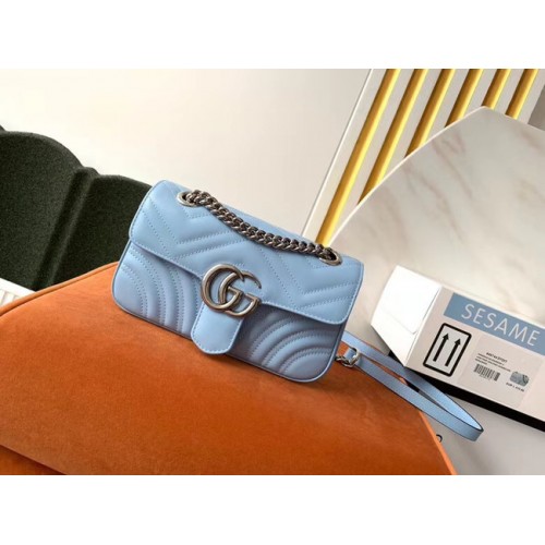 Borsa a tracolla piccola Gucci GG Marmont 446744 Blu pastello