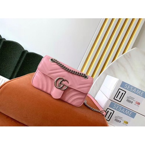 Borsa a tracolla piccola Gucci GG Marmont 446744 rosa chiaro