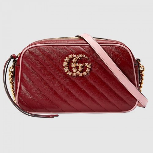 Borsa a tracolla piccola Gucci GG Marmont 447632 Rosso scuro