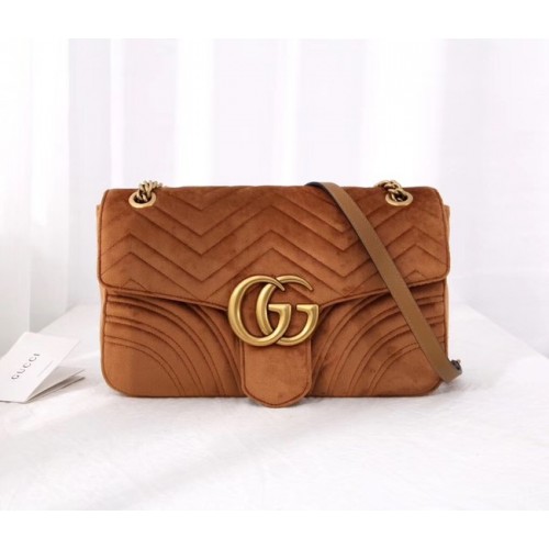 Borsa a tracolla media in velluto Gucci GG Marmont 443496 Taupe