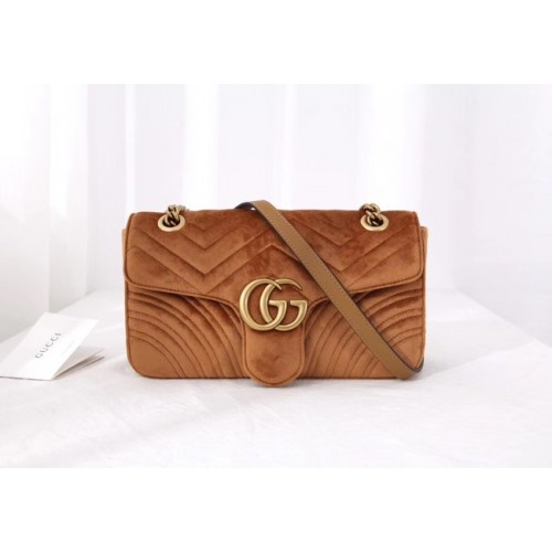 Borsa a tracolla media in velluto Gucci GG Marmont 443497 Taupe