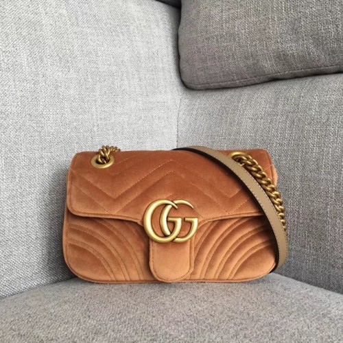 Mini borsa Gucci GG Marmont in velluto 446744 marrone
