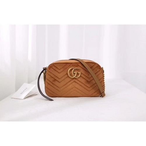 Borsa a tracolla piccola in velluto Gucci GG Marmont 447632 Taupe