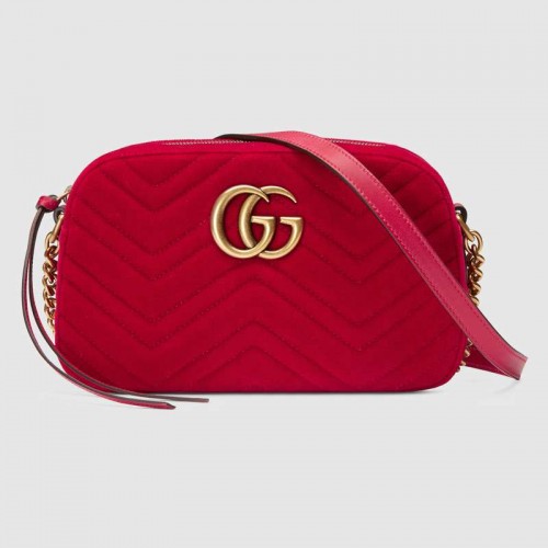 Borsa a tracolla piccola in velluto Gucci GG Marmont 447632 rossa