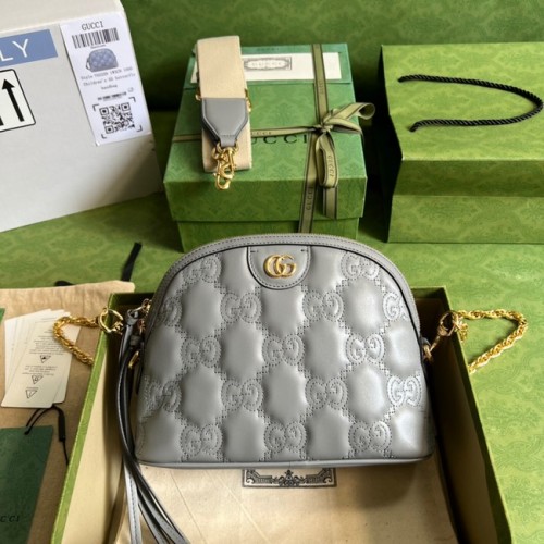 Borsa a tracolla in pelle Gucci GG Matelasse 702229 Grigio polvere